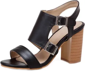 MIOKE Women's Peep Toe Block High Heel Sandals Suede Cutout Slingback Chunky Heeled Dress Pumps Sandal