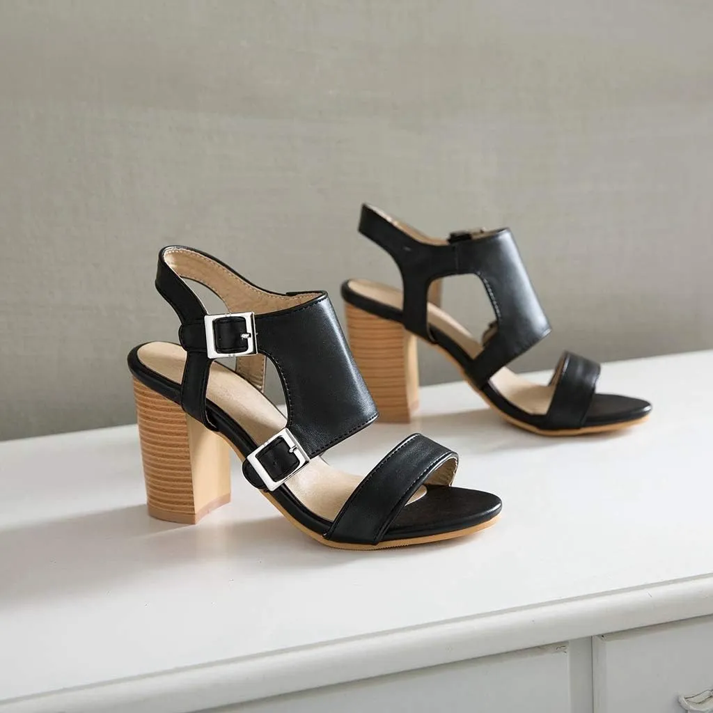 MIOKE Women's Peep Toe Block High Heel Sandals Suede Cutout Slingback Chunky Heeled Dress Pumps Sandal