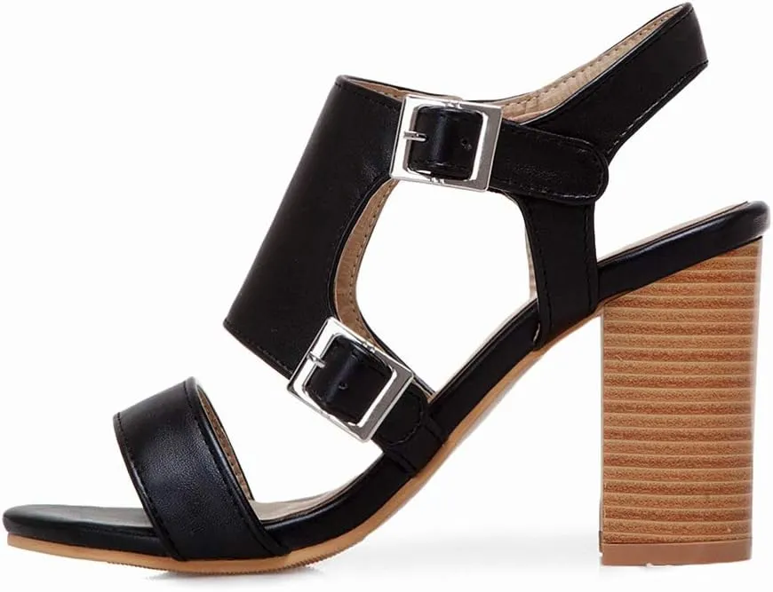 MIOKE Women's Peep Toe Block High Heel Sandals Suede Cutout Slingback Chunky Heeled Dress Pumps Sandal