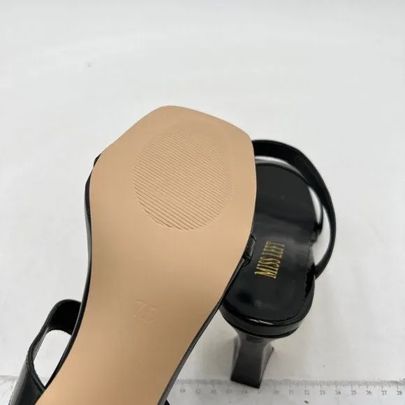 Miss Left Black Open Toe Dual Strappy Mule Slip On Chunky High Heel Sandals