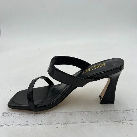 Miss Left Black Open Toe Dual Strappy Mule Slip On Chunky High Heel Sandals