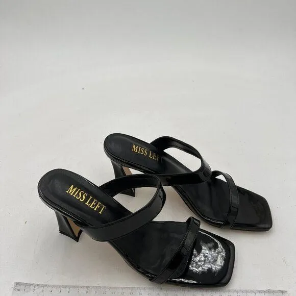 Miss Left Black Open Toe Dual Strappy Mule Slip On Chunky High Heel Sandals