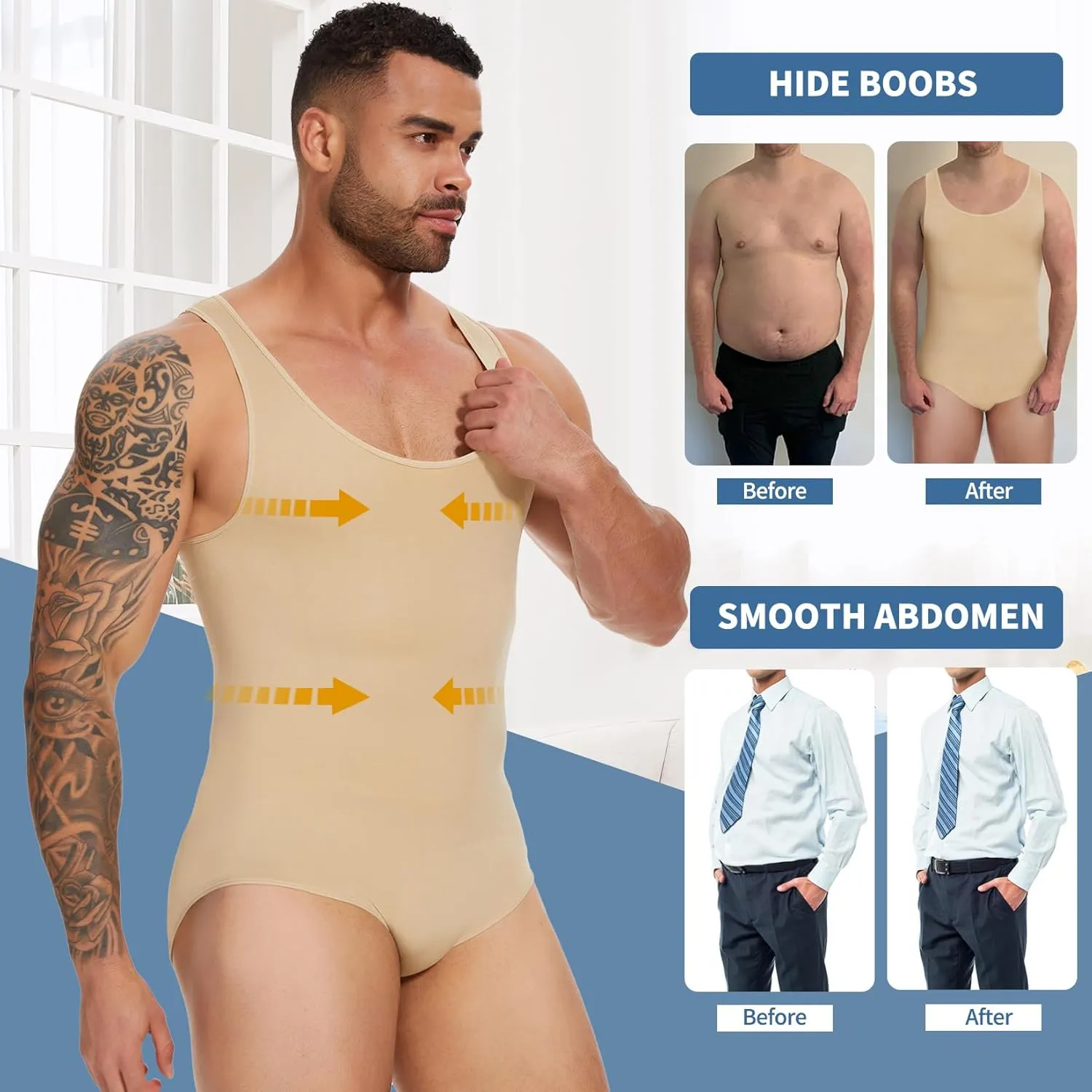 MISS MOLY Mens Full Body Shaper Tummy Control Shapewear Bodysuit Slimming Underwear Tank Top Fajas Para Hombres