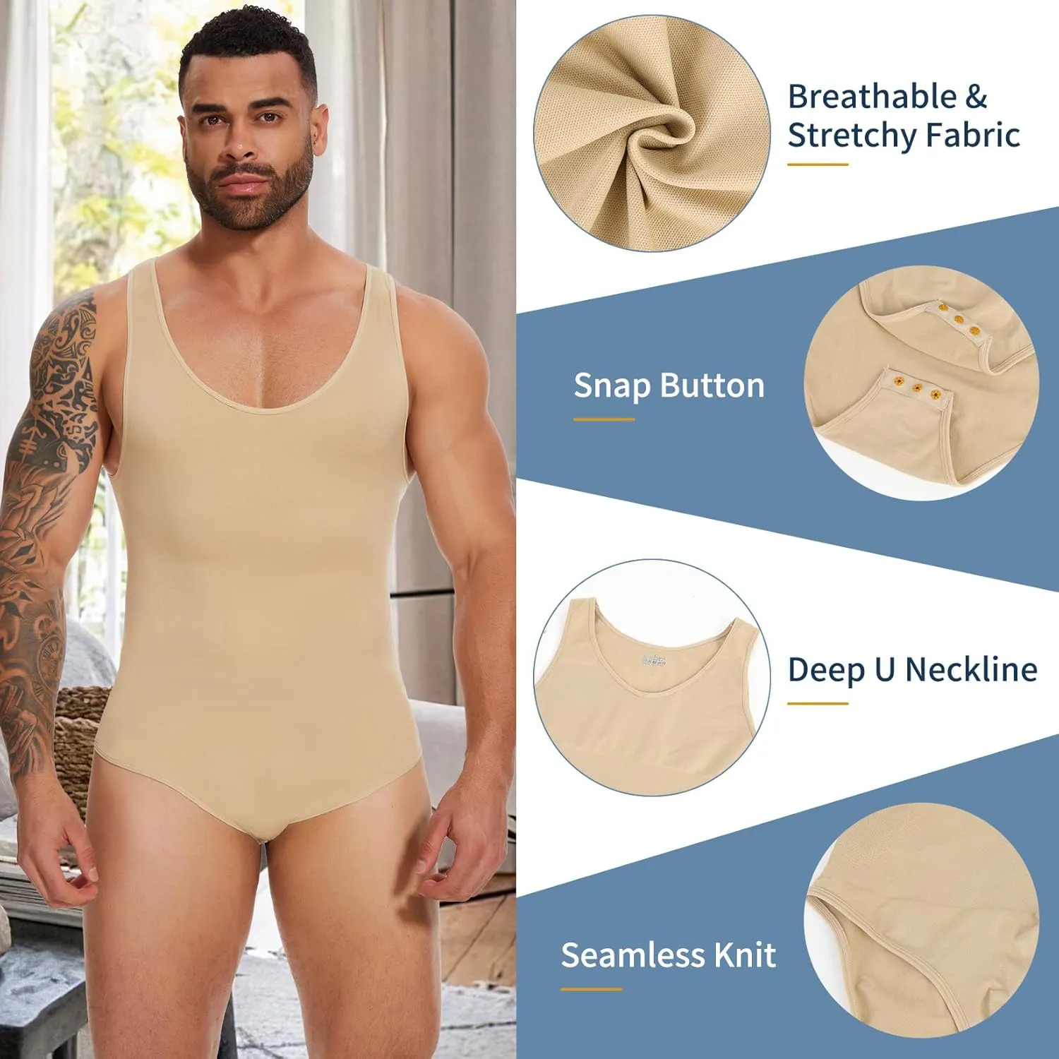 MISS MOLY Mens Full Body Shaper Tummy Control Shapewear Bodysuit Slimming Underwear Tank Top Fajas Para Hombres