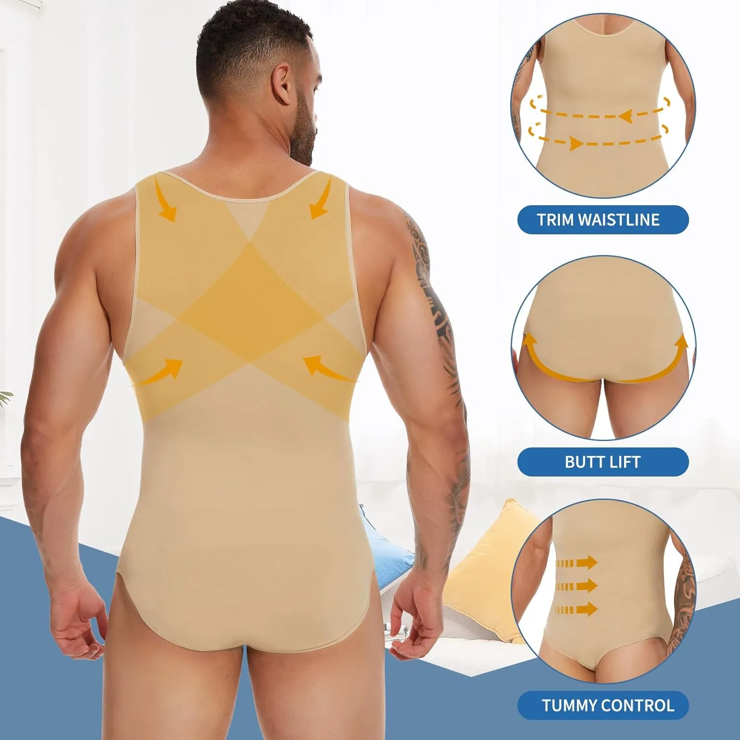 MISS MOLY Mens Full Body Shaper Tummy Control Shapewear Bodysuit Slimming Underwear Tank Top Fajas Para Hombres
