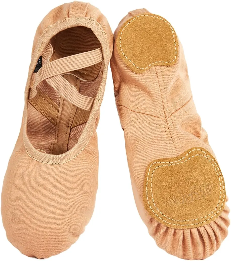 missfiona Ballet Shoes Women Stretch Canvas Performa Dance Slipper Split Sole Dance Flat for Adult