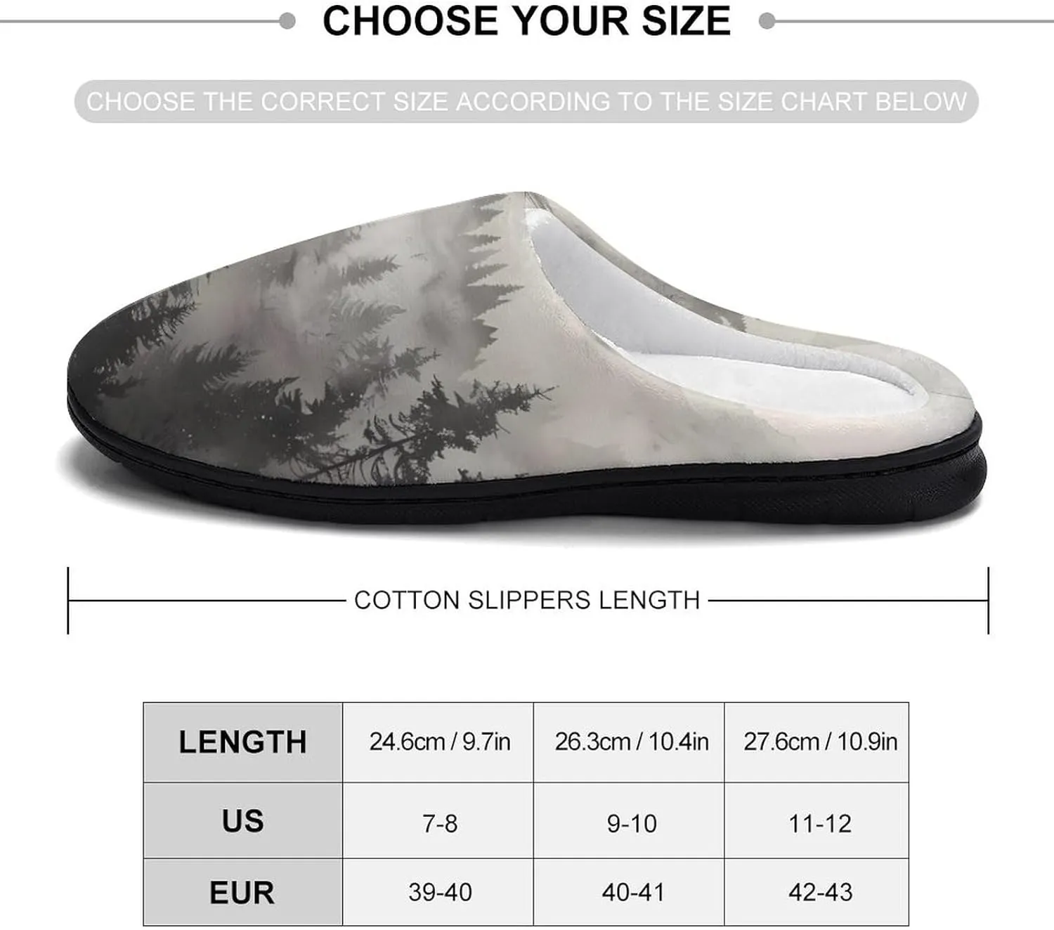 Misty Fog Pine Tree Forest Women's House Slippers Anti-Slip Cotton Home Shoes with Rubber Soles for Indoor Outdoor