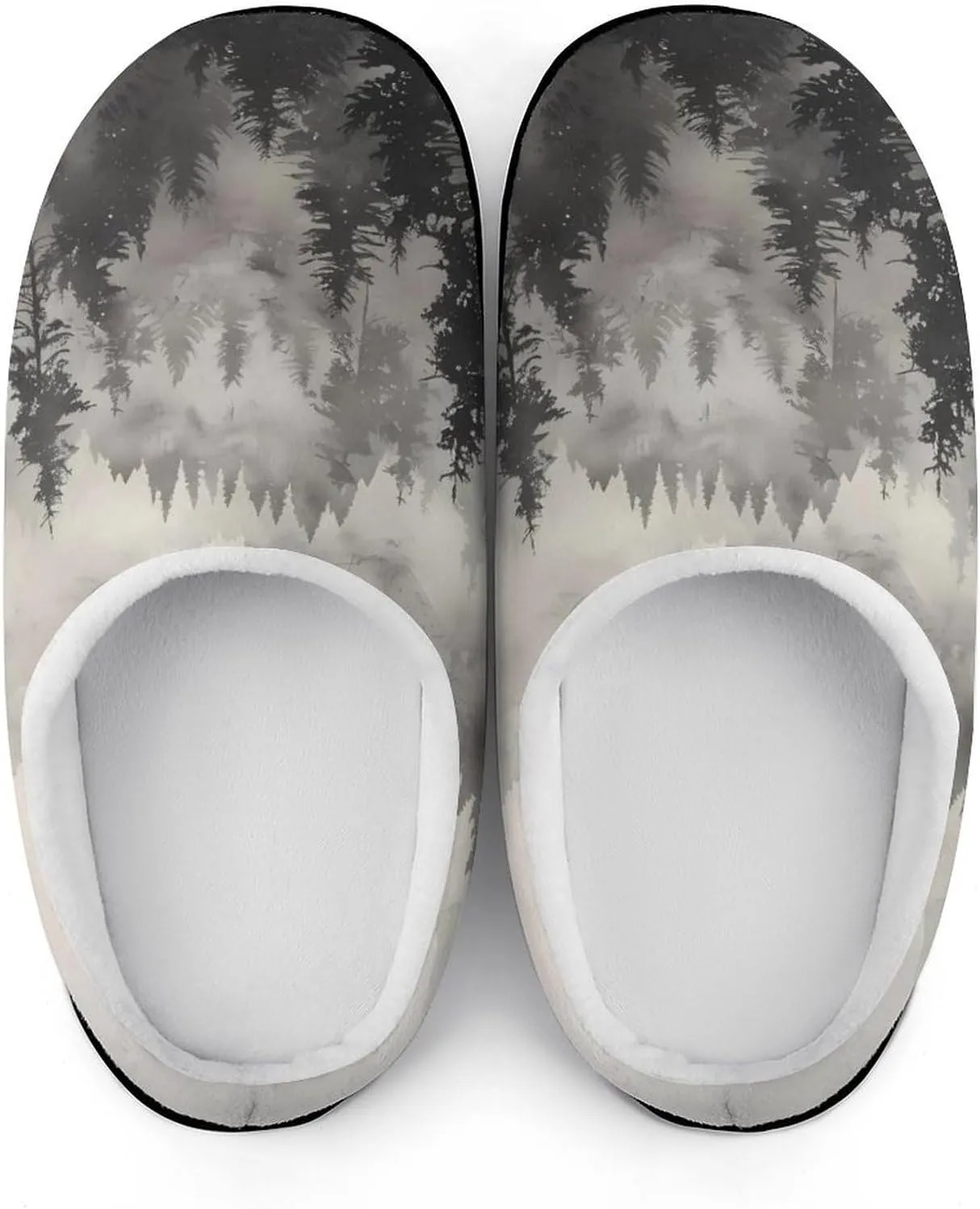 Misty Fog Pine Tree Forest Women's House Slippers Anti-Slip Cotton Home Shoes with Rubber Soles for Indoor Outdoor