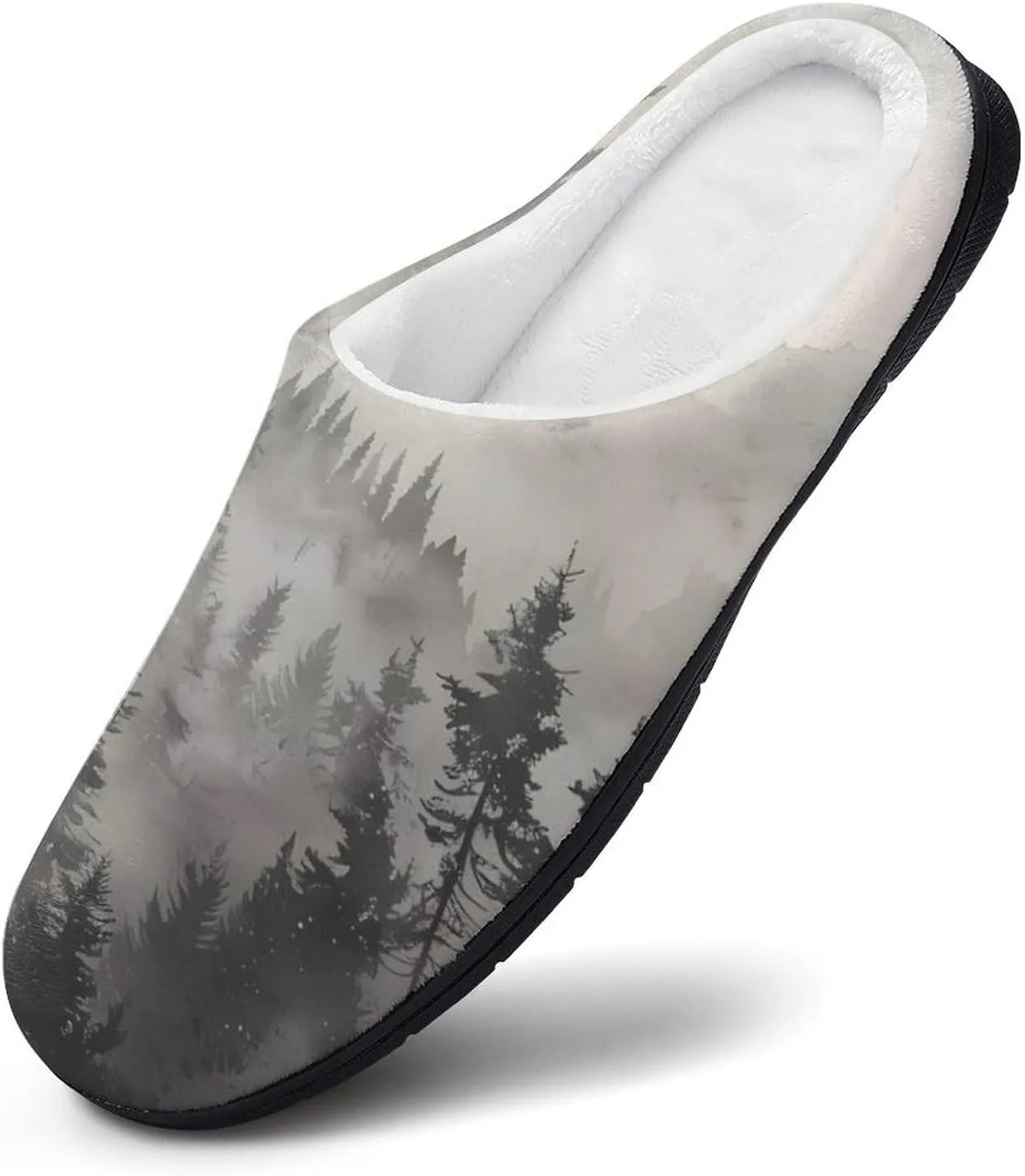 Misty Fog Pine Tree Forest Women's House Slippers Anti-Slip Cotton Home Shoes with Rubber Soles for Indoor Outdoor