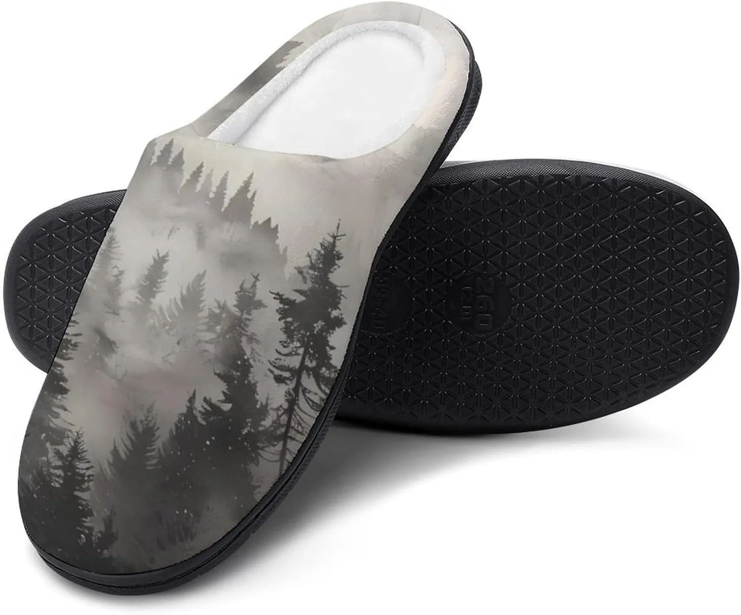 Misty Fog Pine Tree Forest Women's House Slippers Anti-Slip Cotton Home Shoes with Rubber Soles for Indoor Outdoor