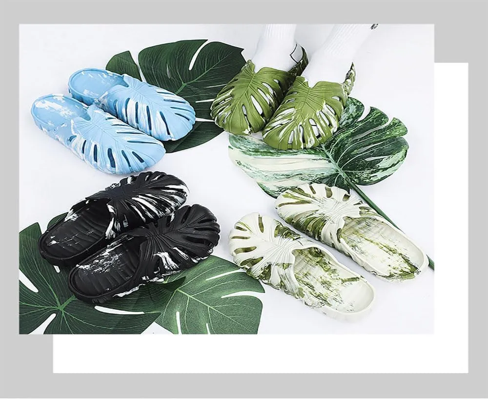 Monstera Slippers, Monstera Leaf Slides, Variegated Monstera Shoes, New Adult Anti-slip Monstera Slippers for Indoor Outdoor