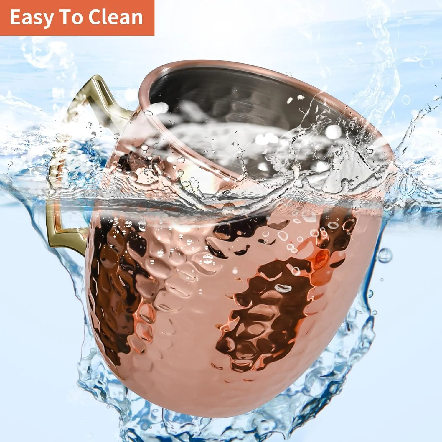 Moscow Mule Mugs Set of 4, 16 OZ Hammered Copper Cups with 304 Stainless Steel Lining and Gold Brass Handles, for Cold Drinks, Beer, Wine, Bars, Parties