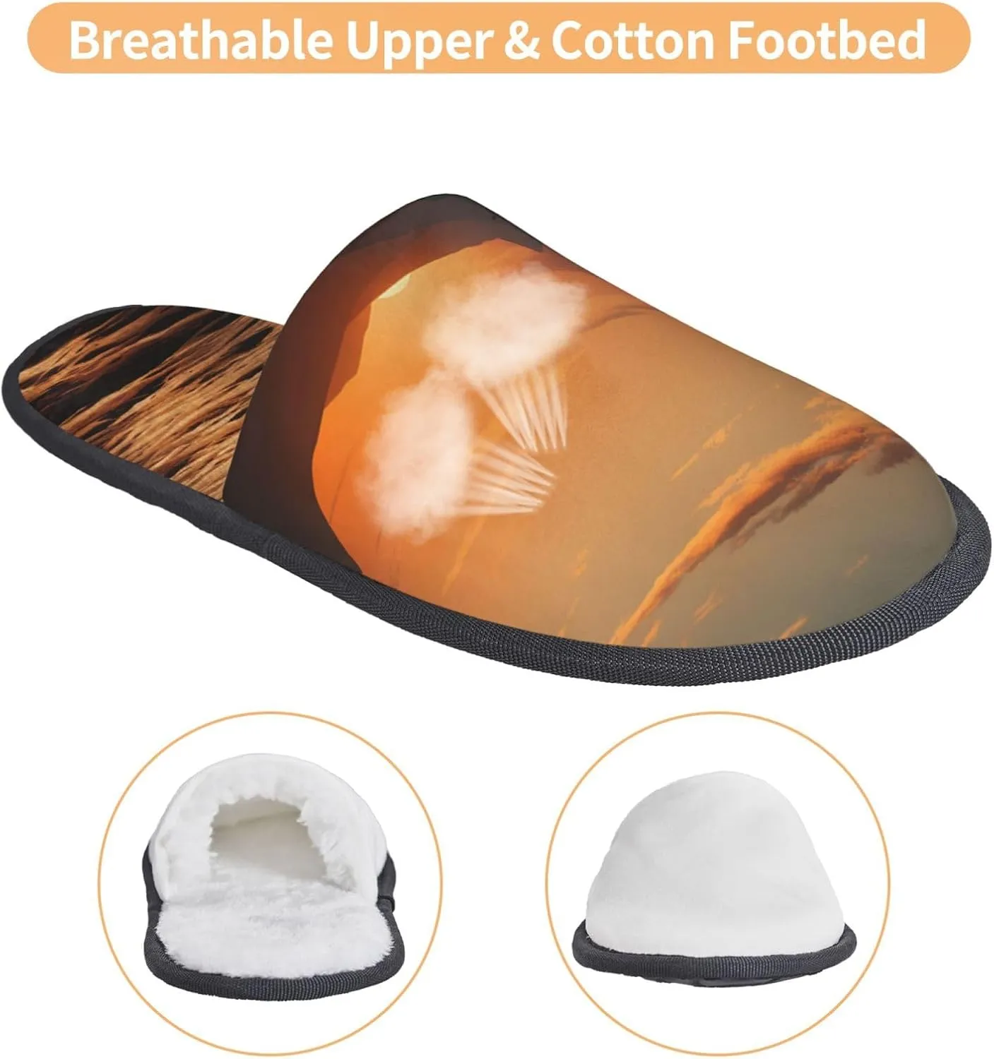 Mountain and Water at Sunset Women's Fuzzy Slippers Slip-on Slipper Soft Comfy Bedroom Slippers Non-slip House Shoes