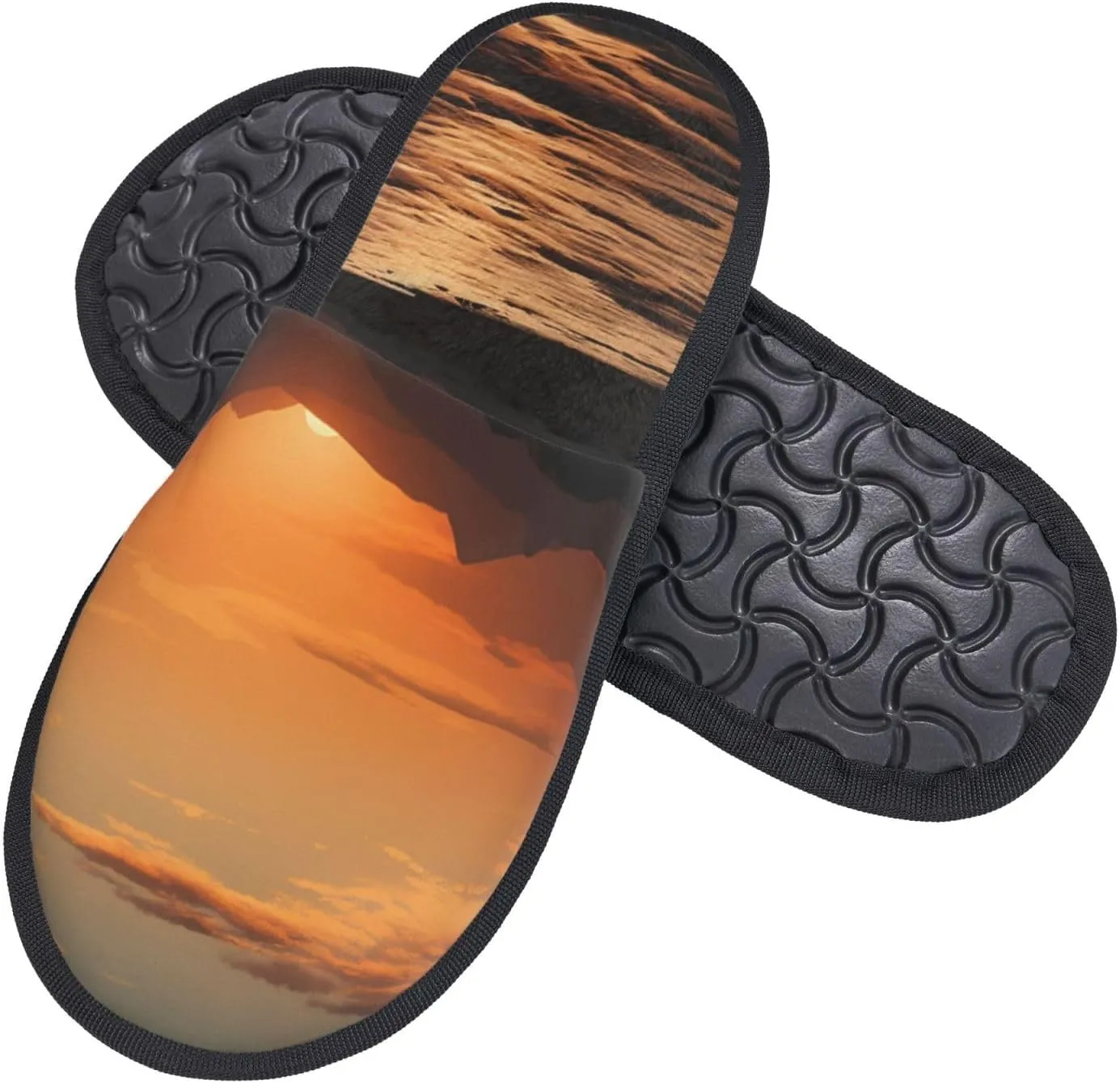 Mountain and Water at Sunset Women's Fuzzy Slippers Slip-on Slipper Soft Comfy Bedroom Slippers Non-slip House Shoes