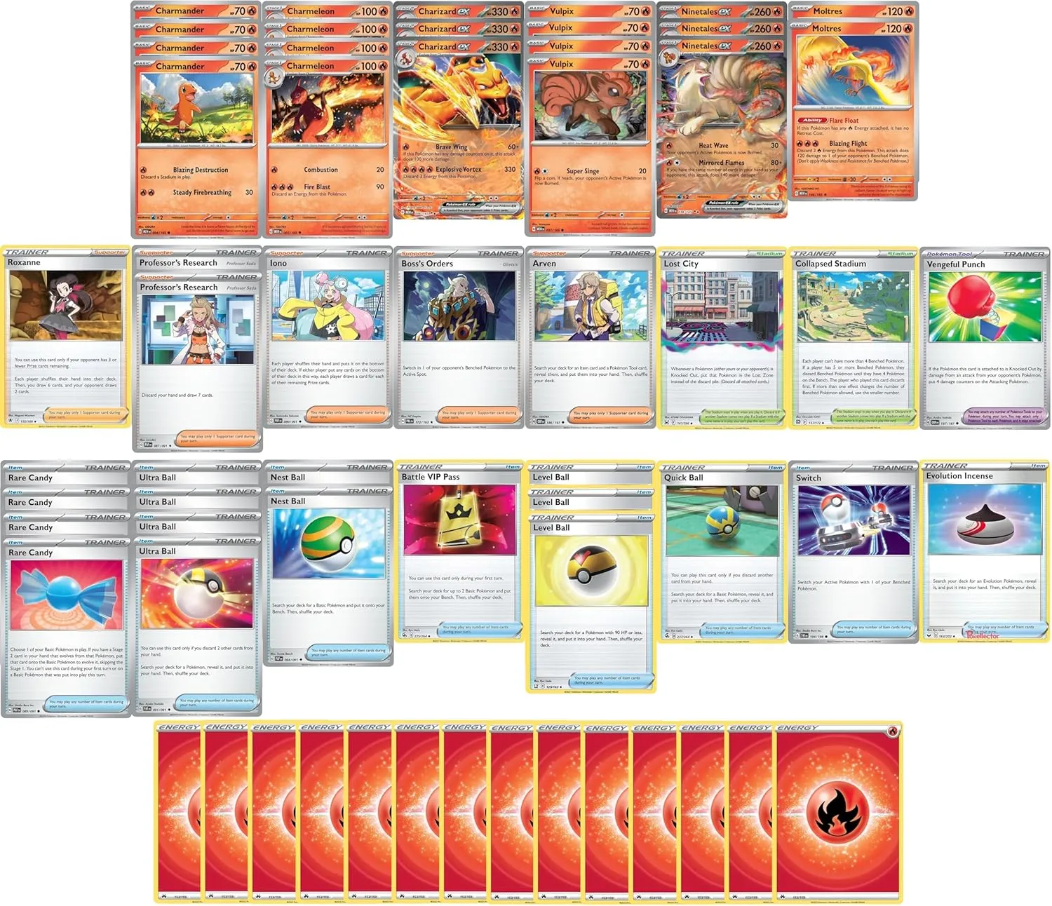MTG Decks & More Elite Fire Deck - Charmander Charmeleon Charizardd - Original 151 (gen 1) - Custom Built - 60 Card Compatible with Pokemon TCG!