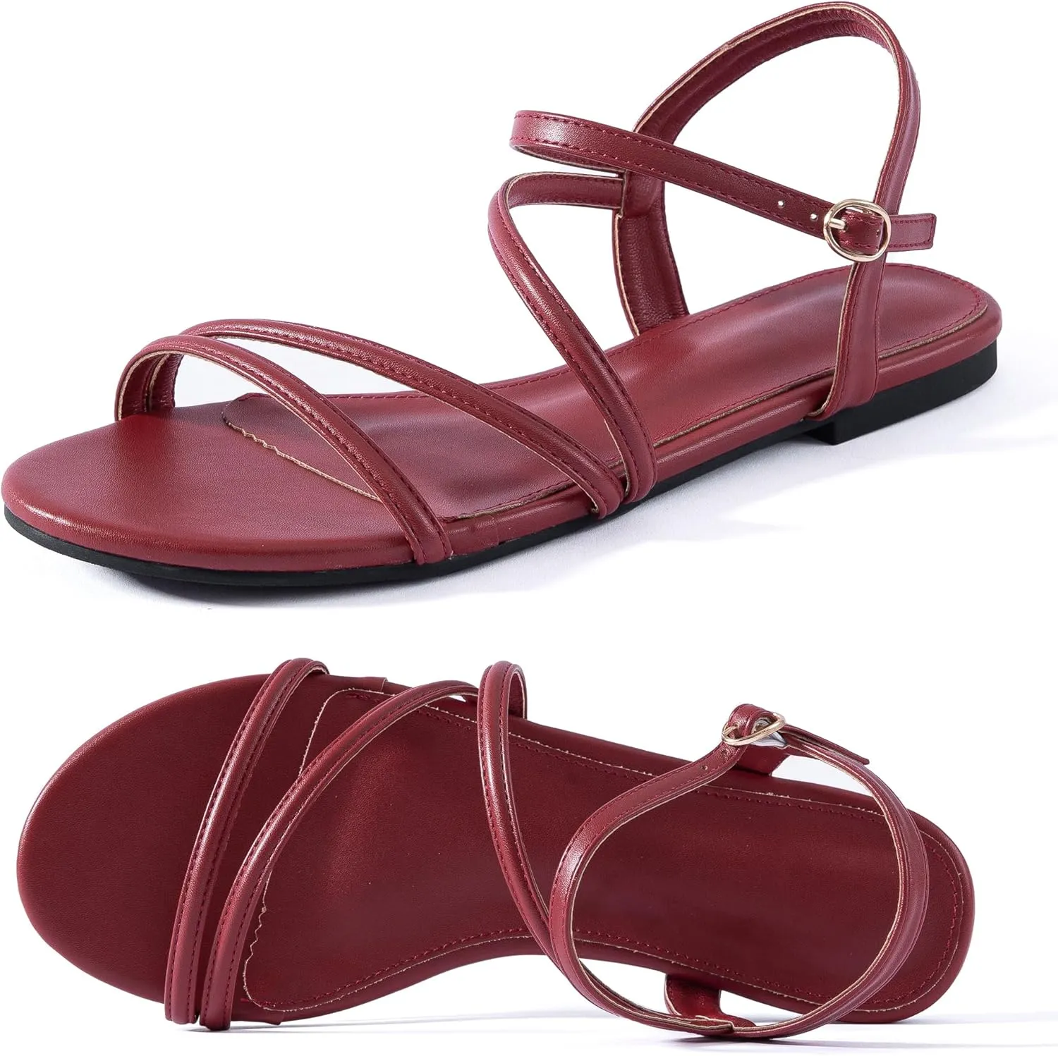 Mtzyoa Women Flat Sandals Dressy Strappy Gladiator Summer Ankle Strap Nude Open Toe Comfortable Wedding Casual Leather Ladies Party Trendy Vacation
