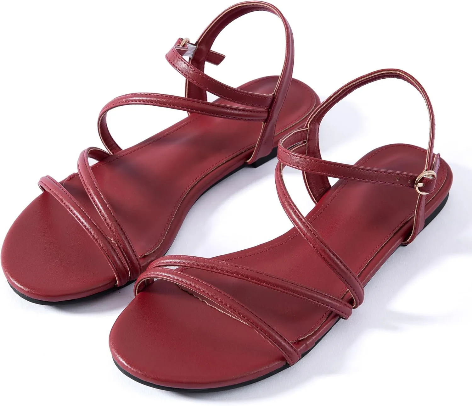 Mtzyoa Women Flat Sandals Dressy Strappy Gladiator Summer Ankle Strap Nude Open Toe Comfortable Wedding Casual Leather Ladies Party Trendy Vacation
