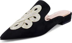 Mules for Women Pointed Toe Comfortable Flats Handmade Knotting Mules Backless Loafers