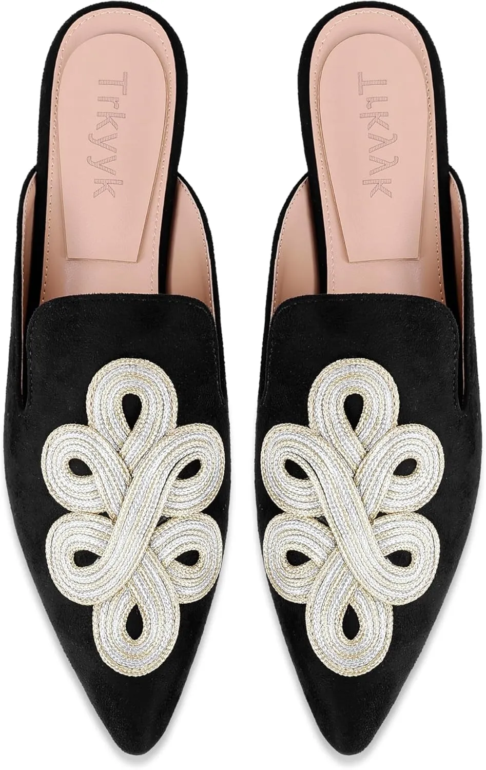 Mules for Women Pointed Toe Comfortable Flats Handmade Knotting Mules Backless Loafers