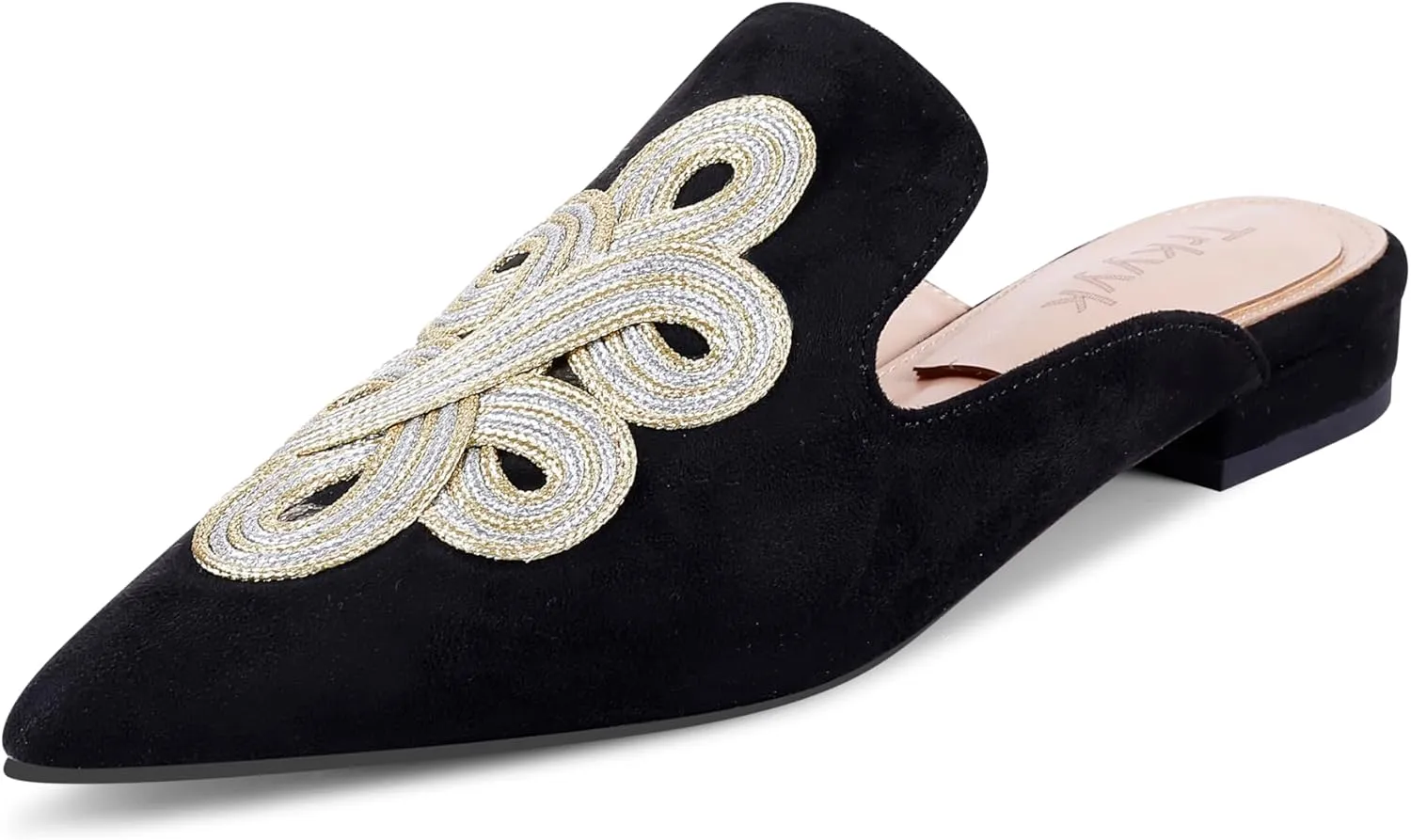 Mules for Women Pointed Toe Comfortable Flats Handmade Knotting Mules Backless Loafers