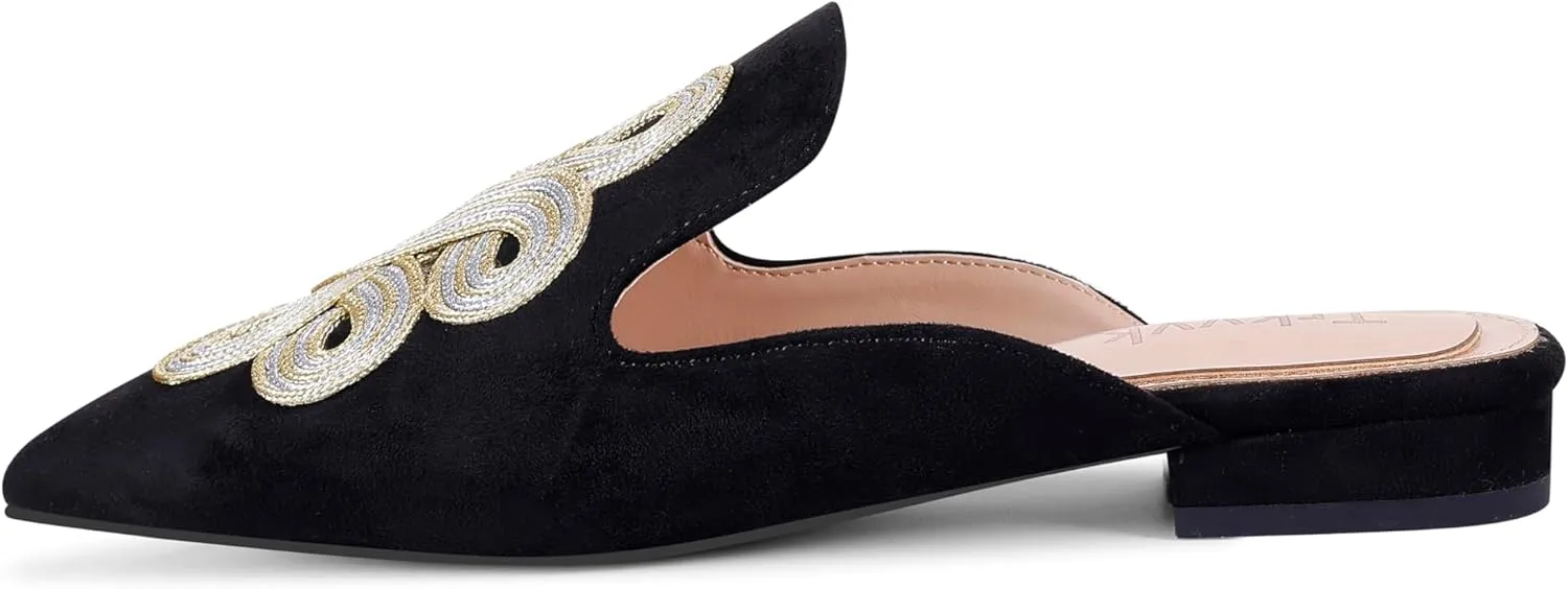 Mules for Women Pointed Toe Comfortable Flats Handmade Knotting Mules Backless Loafers