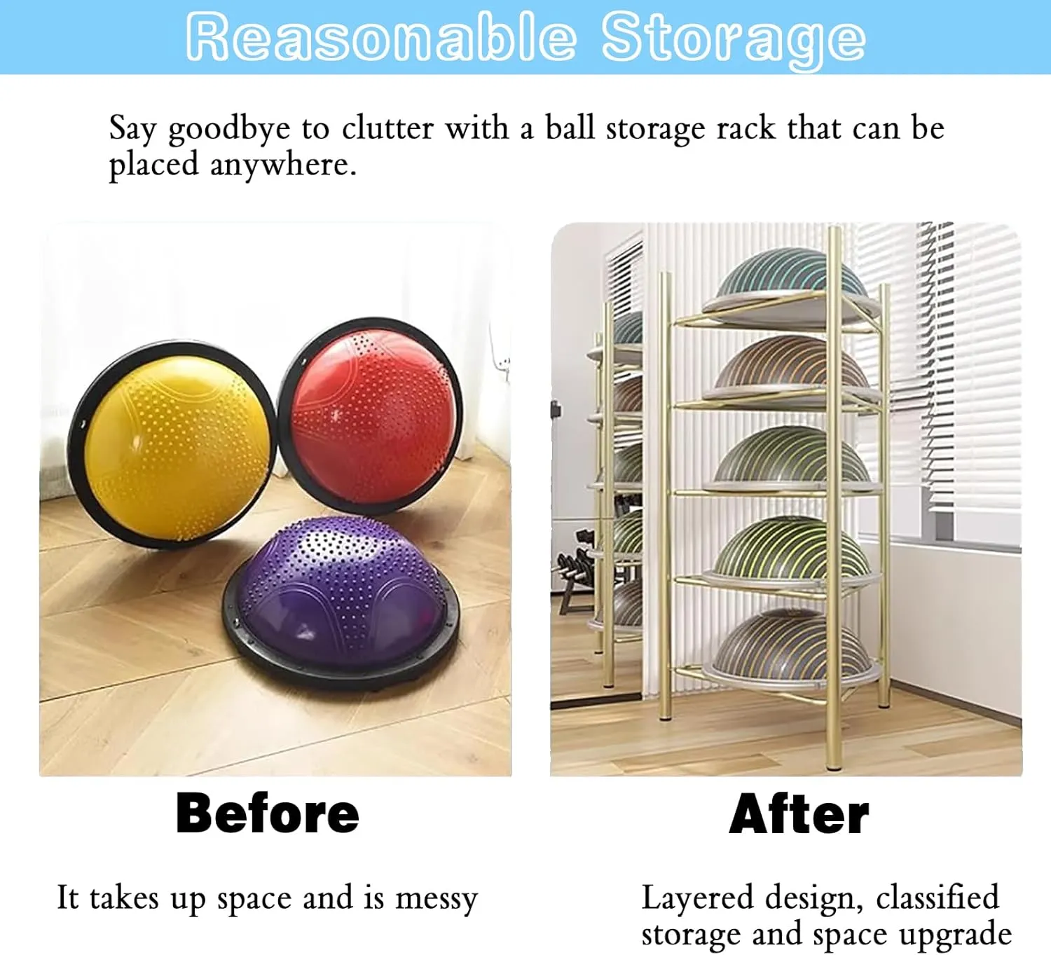 Multi-Tier Workout Ball Stand - Carbon Steel Frame with Anti-Skid Feet, Ideal for Home Gym & Yoga Studio Organization