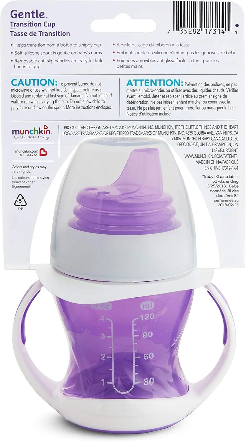 Munchkin® Gentle™ Transition Sippy Trainer Cup, 4 Ounce, 2 Pack, Purple