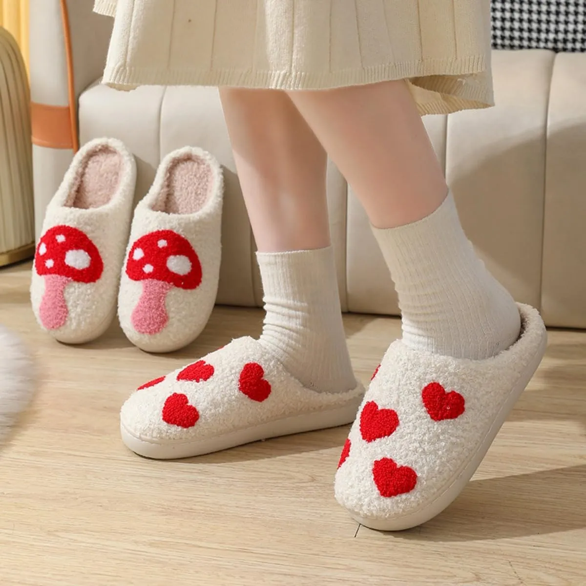 Mushroom Slippers Rainbow Slipper Heart Lover Slipper Home Slippers Indoor Slippers For Kids Women Men Girls