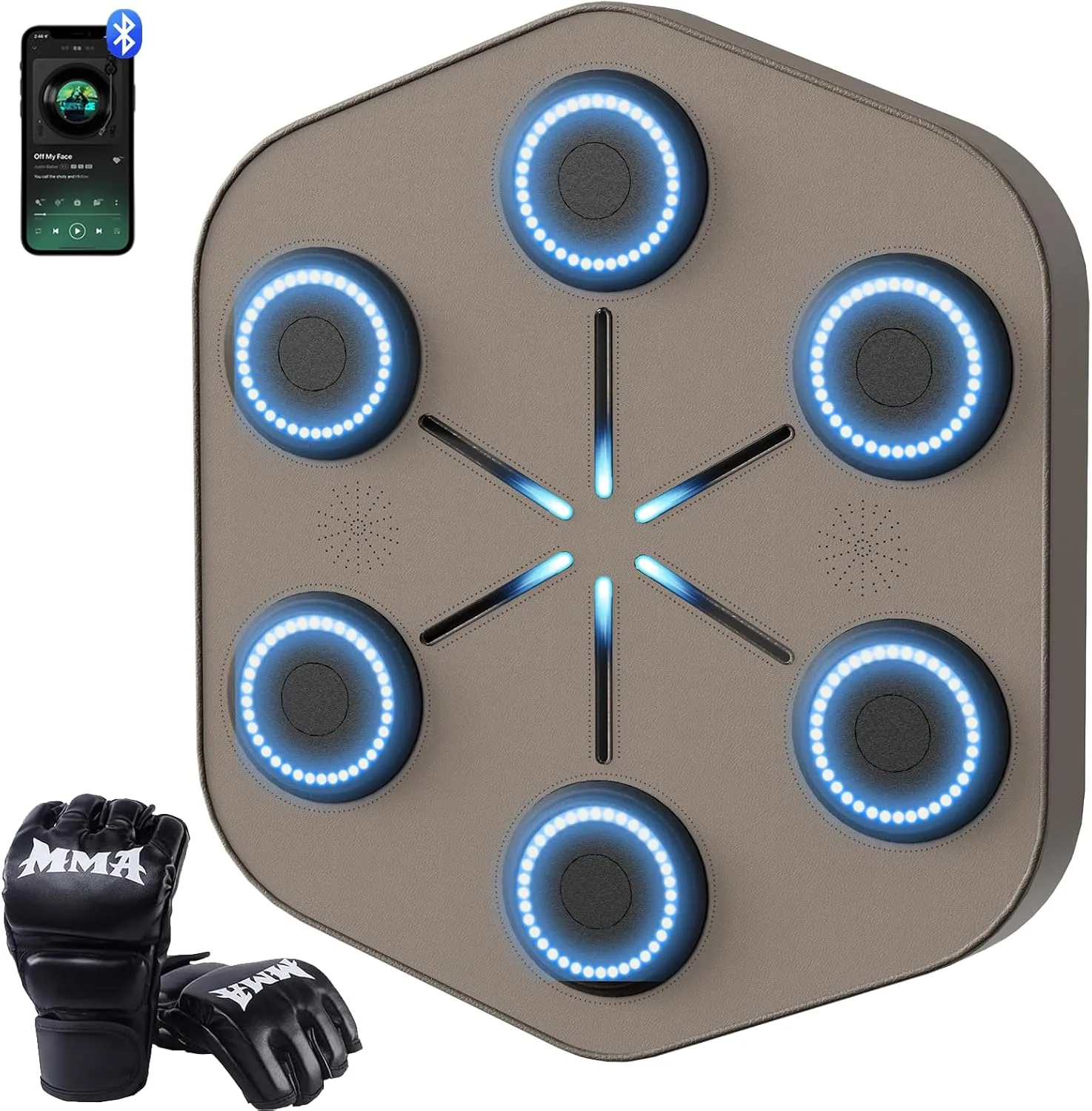 Music Boxing Machine L1, Smart Punching Machine with Beat-Synced & Custom Lights | APP Control | Supports Phone, Speaker & Headphone Playback | Wall-Mounted Trainer for Home Gym Office Workout (Brown)