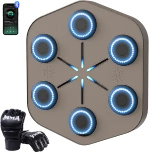 Music Boxing Machine L1, Smart Punching Machine with Beat-Synced & Custom Lights | APP Control | Supports Phone, Speaker & Headphone Playback | Wall-Mounted Trainer for Home Gym Office Workout (Brown)