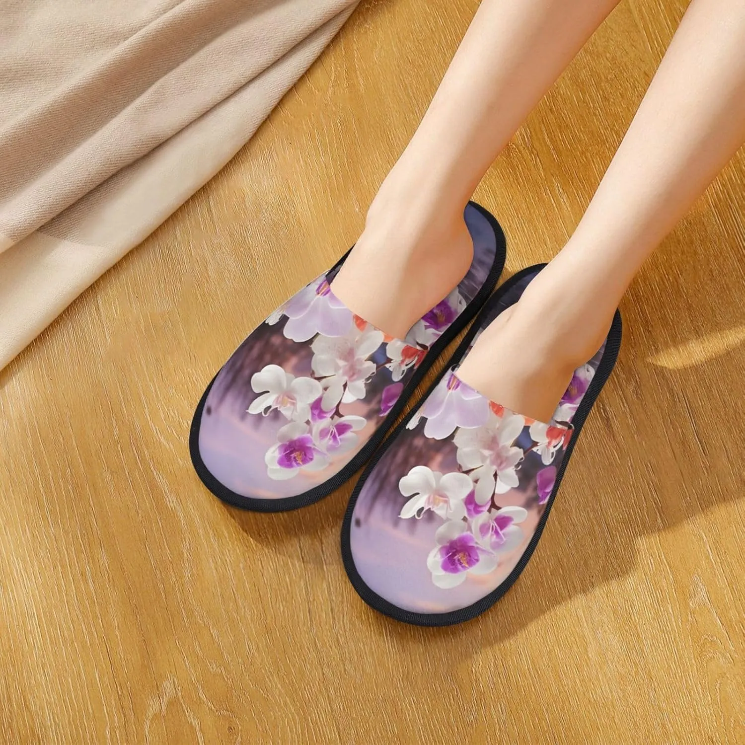 Nature Floral Spring Furry House Slippers for Women Men Soft Fuzzy Slippers Indoor Casual Plush House Shoes