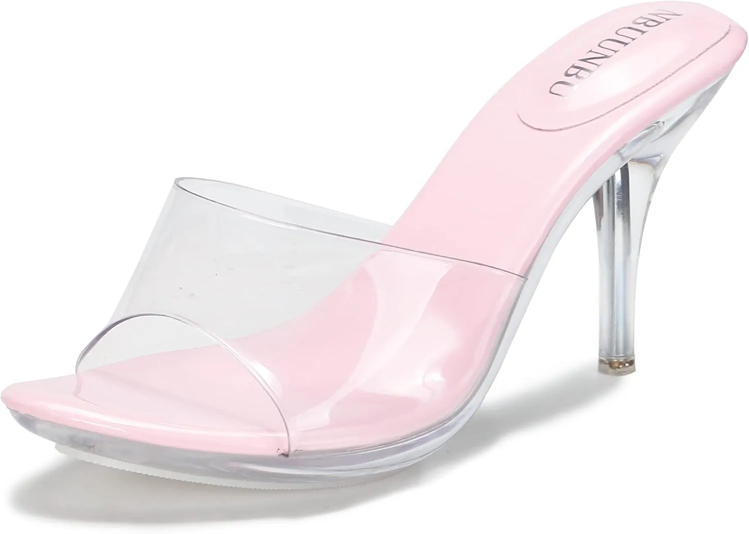 NBUUNBU Silver Clear Heels For Women Dress Shoes Transparent Strap Sexy Stilletos Heels Open Toe High Silver Heeled Sandals Pump Mules