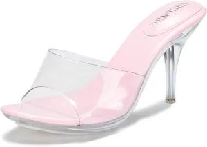 NBUUNBU Silver Clear Heels For Women Dress Shoes Transparent Strap Sexy Stilletos Heels Open Toe High Silver Heeled Sandals Pump Mules