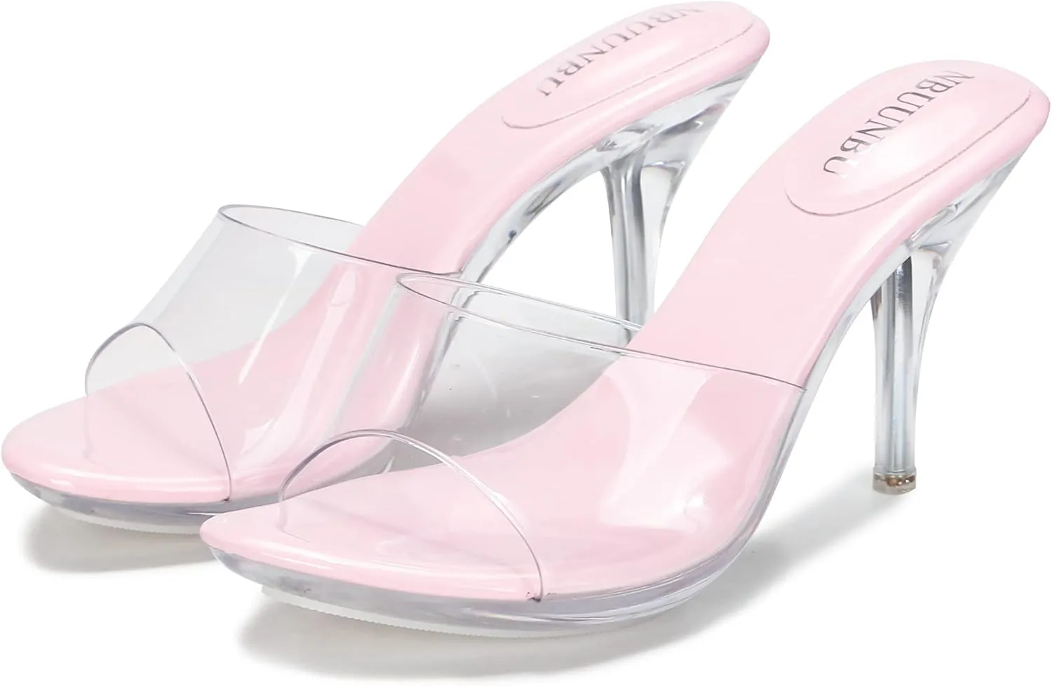 NBUUNBU Silver Clear Heels For Women Dress Shoes Transparent Strap Sexy Stilletos Heels Open Toe High Silver Heeled Sandals Pump Mules