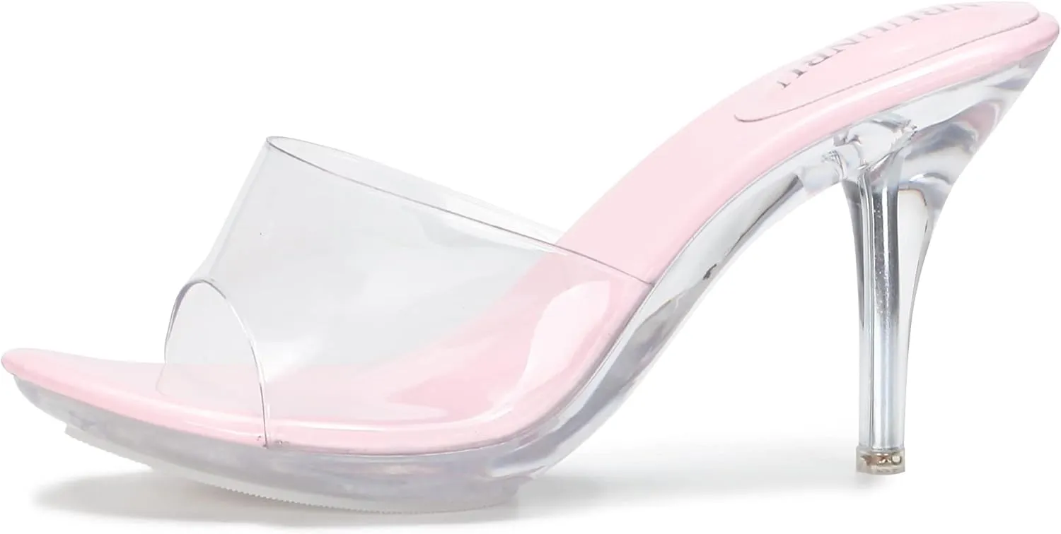 NBUUNBU Silver Clear Heels For Women Dress Shoes Transparent Strap Sexy Stilletos Heels Open Toe High Silver Heeled Sandals Pump Mules