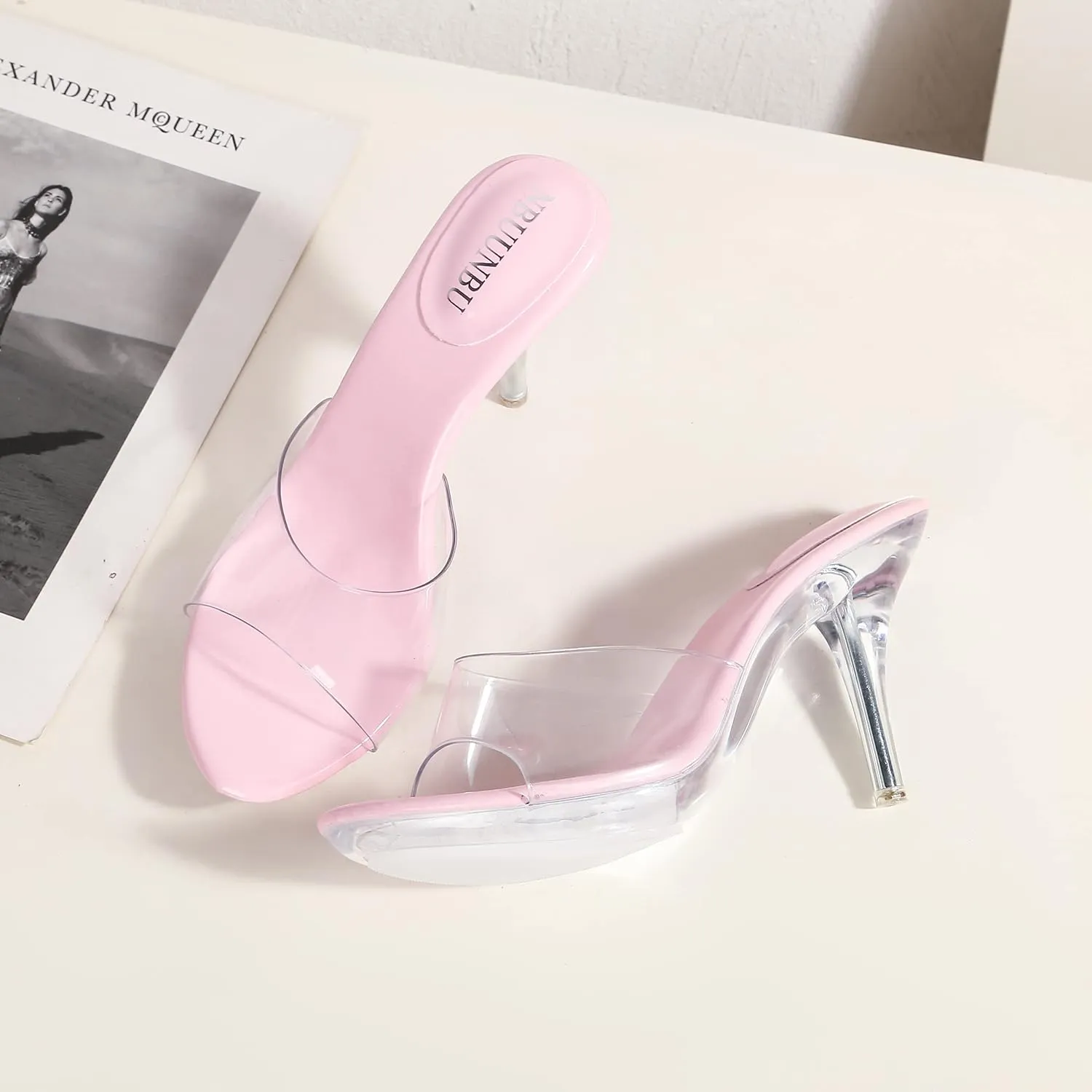 NBUUNBU Silver Clear Heels For Women Dress Shoes Transparent Strap Sexy Stilletos Heels Open Toe High Silver Heeled Sandals Pump Mules