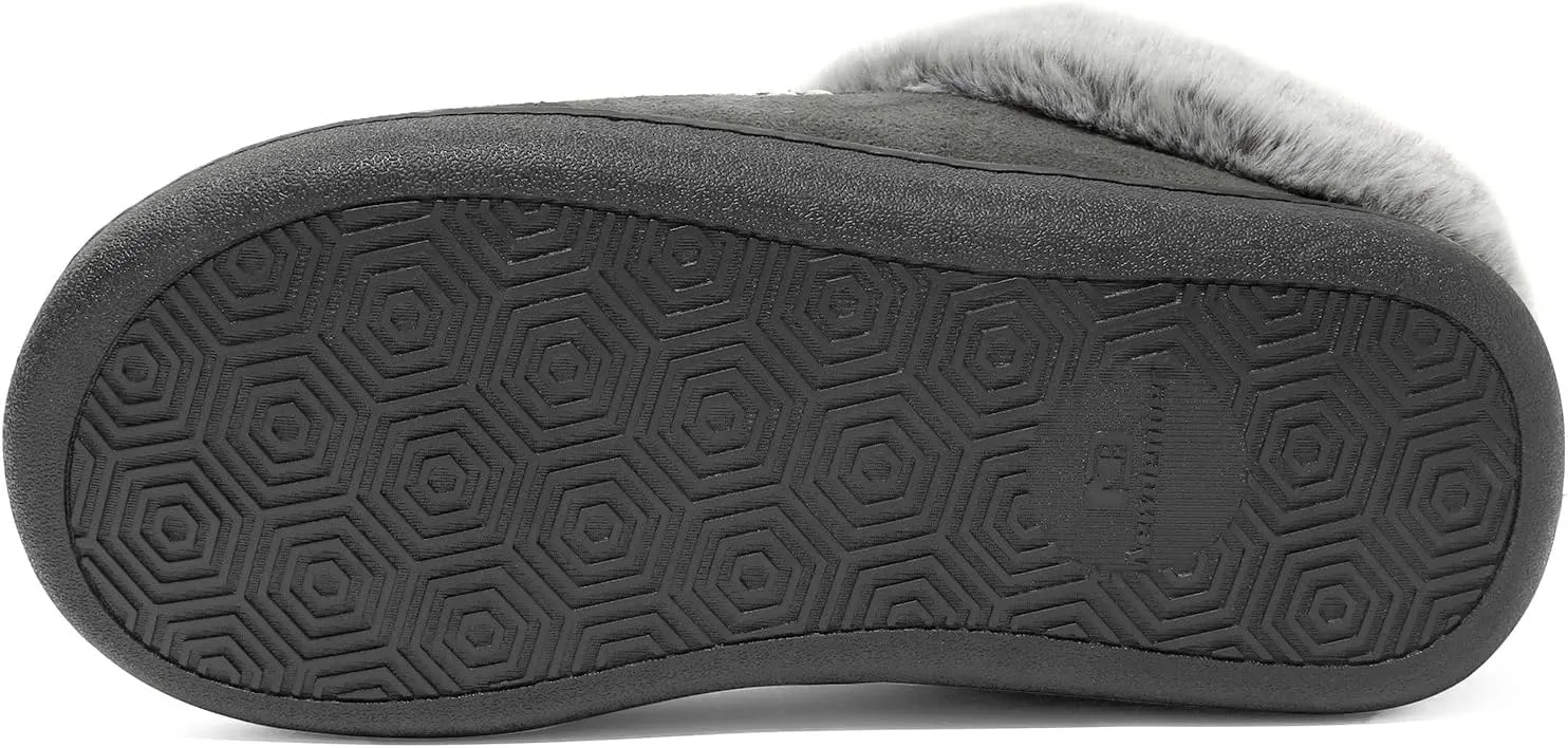 NewDenBer Women's Cozy Memory Foam Slippers Suede Plush Faux Fur Lined Slip on Indoor Outdoor House Shoes