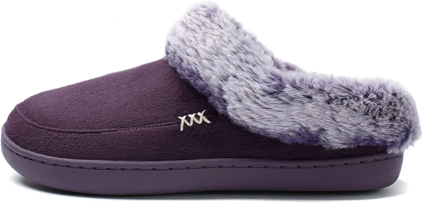 NewDenBer Women's Cozy Memory Foam Slippers Suede Plush Faux Fur Lined Slip on Indoor Outdoor House Shoes