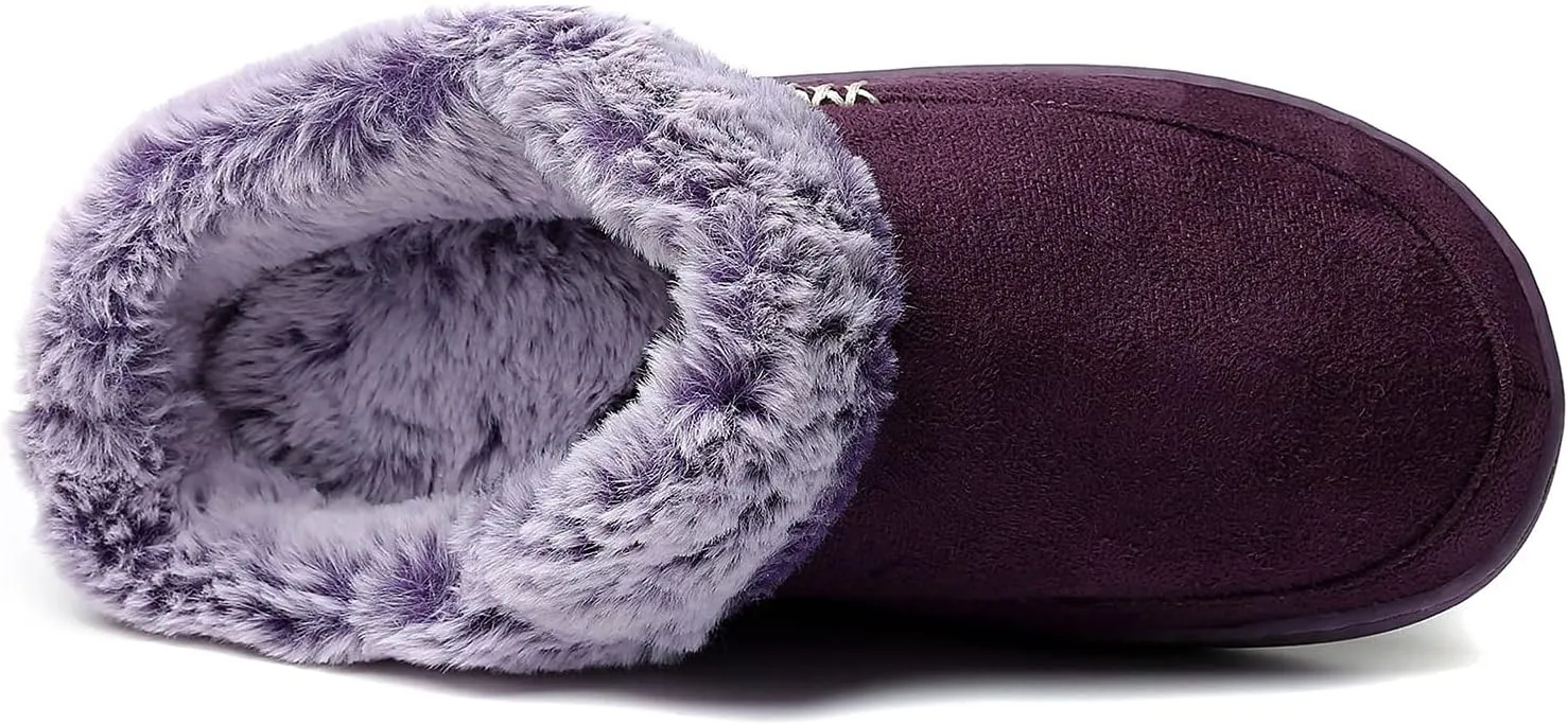 NewDenBer Women's Cozy Memory Foam Slippers Suede Plush Faux Fur Lined Slip on Indoor Outdoor House Shoes