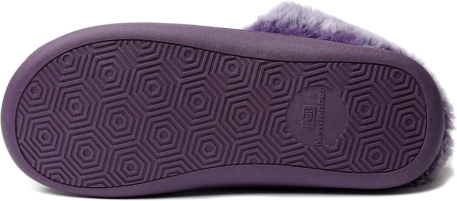 NewDenBer Women's Cozy Memory Foam Slippers Suede Plush Faux Fur Lined Slip on Indoor Outdoor House Shoes