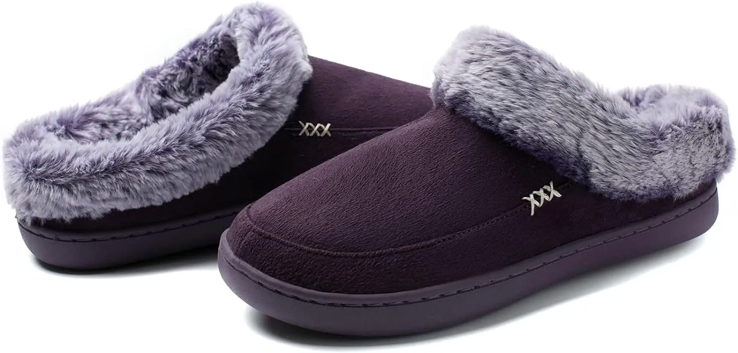 NewDenBer Women's Cozy Memory Foam Slippers Suede Plush Faux Fur Lined Slip on Indoor Outdoor House Shoes