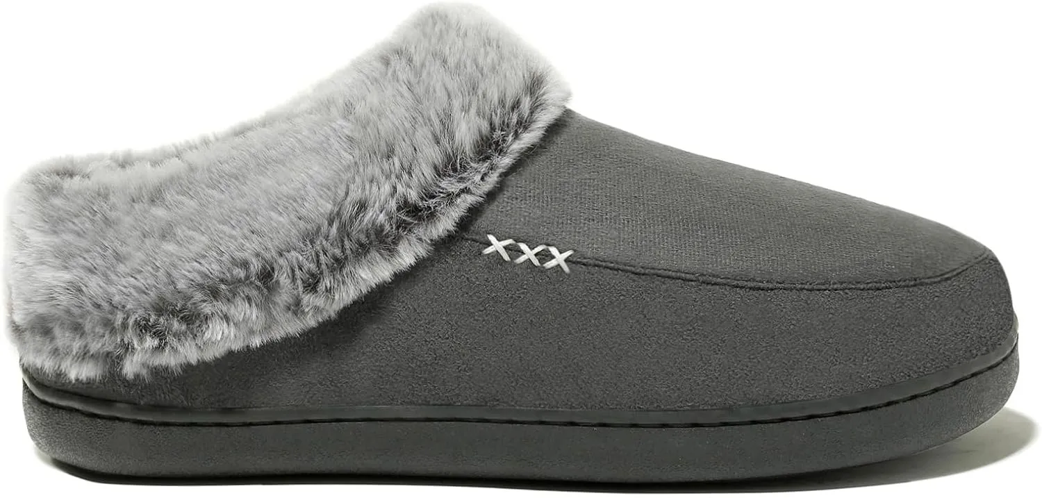 NewDenBer Women's Cozy Memory Foam Slippers Suede Plush Faux Fur Lined Slip on Indoor Outdoor House Shoes