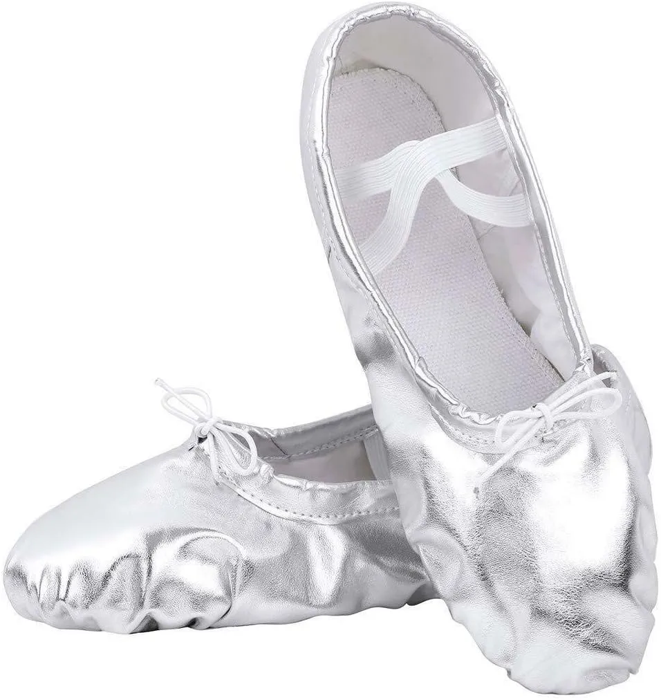 Nexete Ballet Dance Shoes Split-Sole Slipper Flats Ballet Dance PU Leather Shoes for Toddler Girl Kid Women