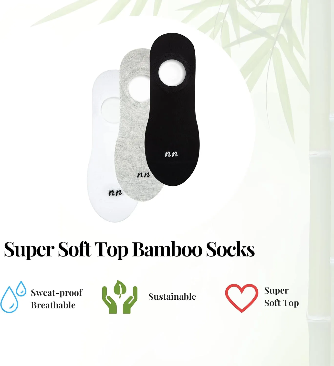 No Show Bamboo Socks - 6 Pairs, Luxury Non-Slip, Super Soft & Breathable Trainer Socks for Men & Women
