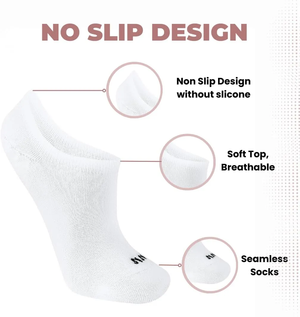 No Show Bamboo Socks - 6 Pairs, Luxury Non-Slip, Super Soft & Breathable Trainer Socks for Men & Women