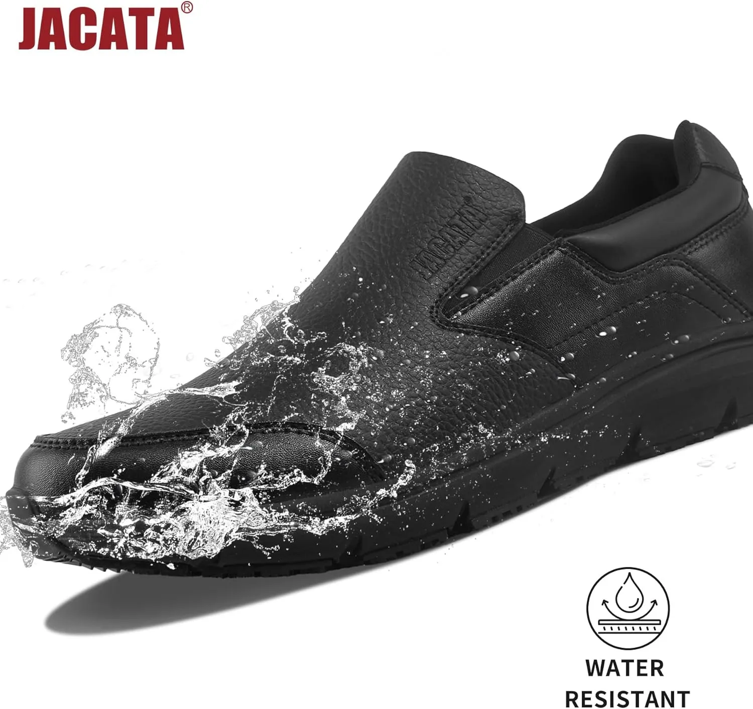 Non Slip Black Work Shoes for Men Food Service Mens Water Slip Resistant Leather Slip on Chef Walking Shoes for Restaurant Kitchen Sneakers