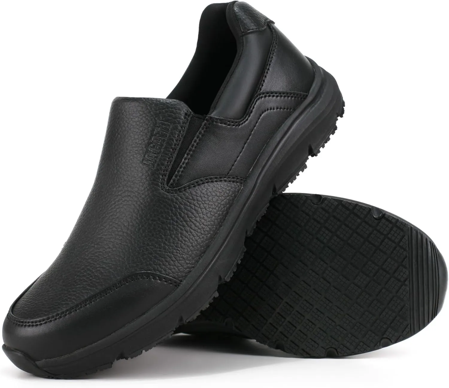 Non Slip Black Work Shoes for Men Food Service Mens Water Slip Resistant Leather Slip on Chef Walking Shoes for Restaurant Kitchen Sneakers