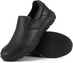 Non Slip Black Work Shoes for Men Food Service Mens Water Slip Resistant Leather Slip on Chef Walking Shoes for Restaurant Kitchen Sneakers