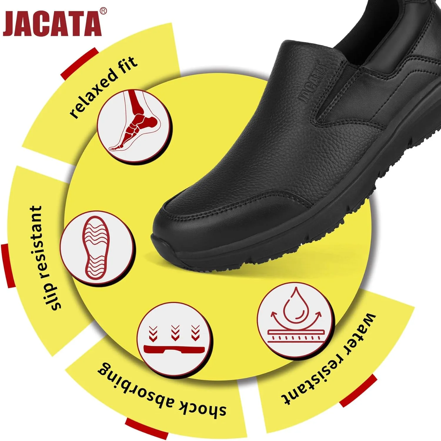 Non Slip Black Work Shoes for Women Food Service Womens Water Slip Resistant Leather Slip on Chef Walking Shoes for Restaurant Kitchen Sneakers