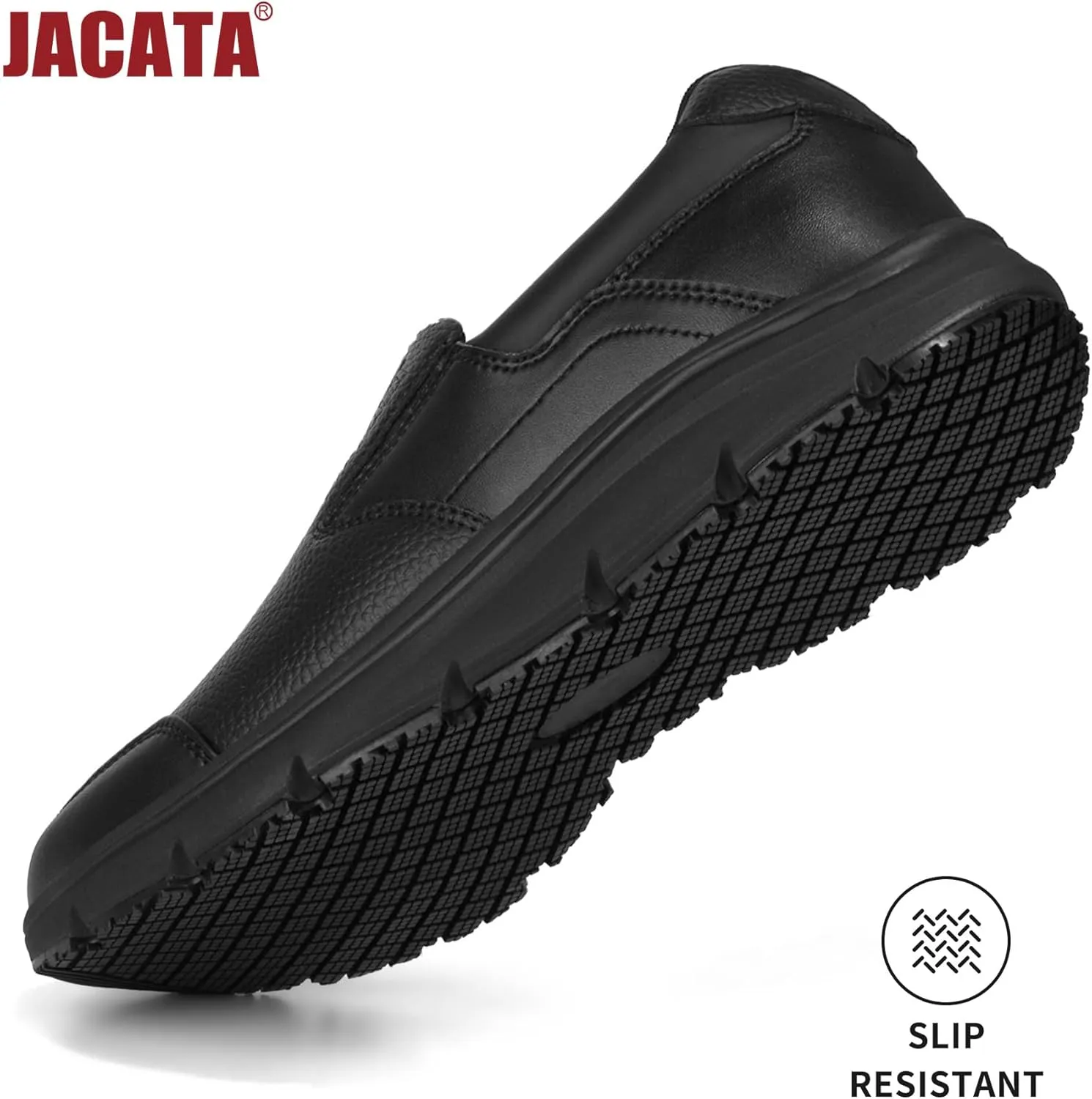 Non Slip Black Work Shoes for Women Food Service Womens Water Slip Resistant Leather Slip on Chef Walking Shoes for Restaurant Kitchen Sneakers